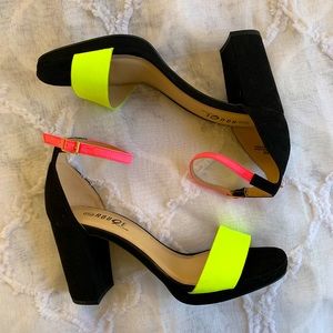Color block open toe heels